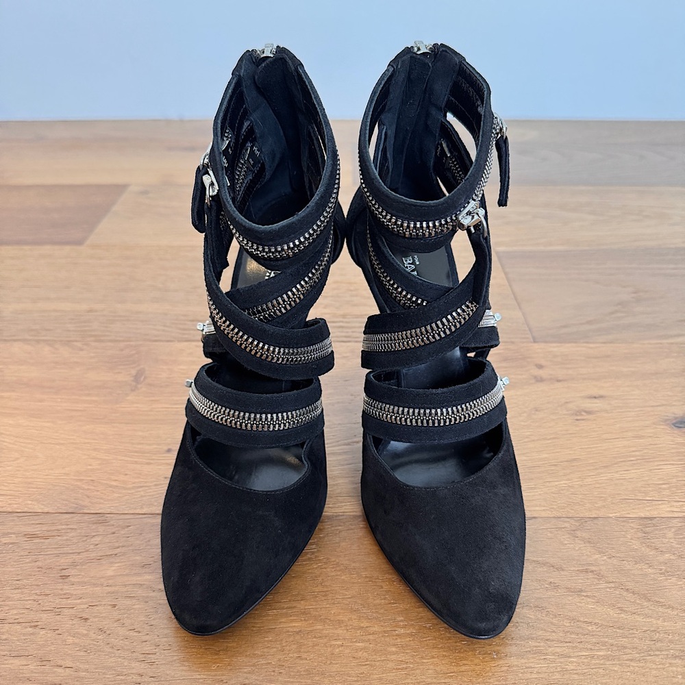Giuseppe Zanotti Design x BALMAIN Black Suede Ankle Bootie Criss Cross Zips 38½︎ - Picture 2 of 11